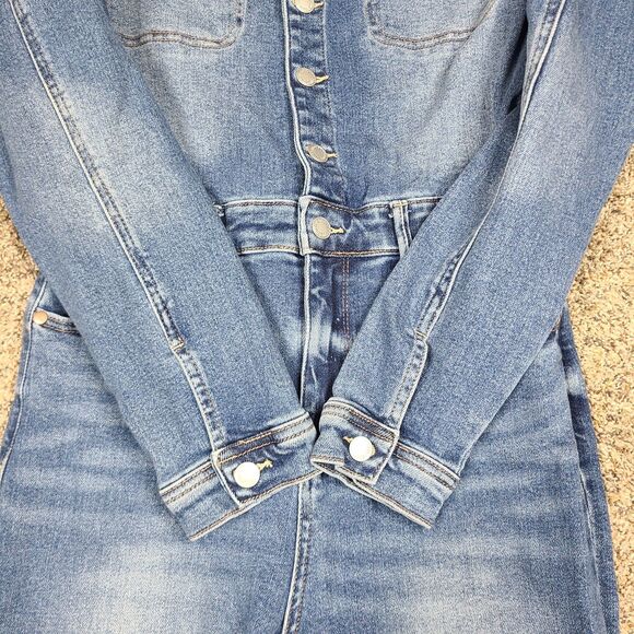 Judy Blue Women's Denim Utility Jumpsuit L Dark Denim Long Sleeve Coveralls - Picture 8 of 16